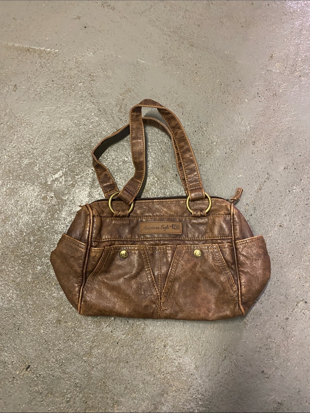 American Eagle Outfitters Brown Faux-Leather Shoulder Bag with Gold Hardware